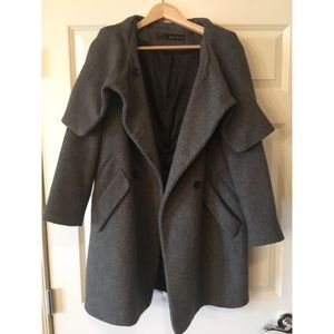 Zara Grey Winter Coat Draped Collar
